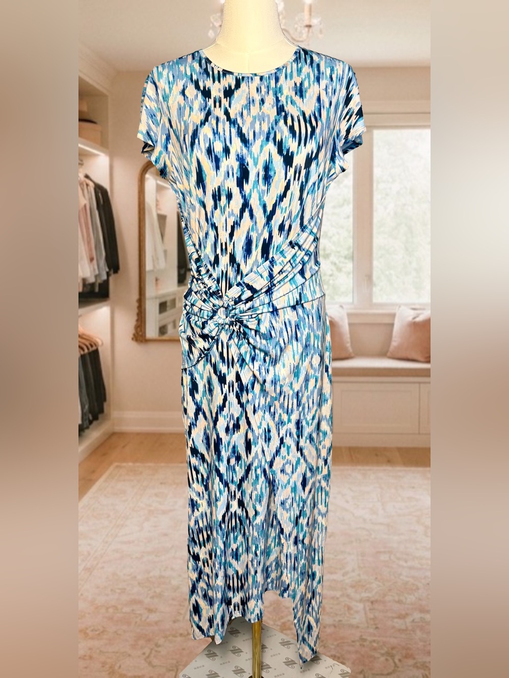 Shoshanna Quinn Asymmetric Ikat-Print Midi Dress